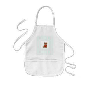 Tablier Enfant Blue Stripes - Teddy Bear with Valentine Heart
