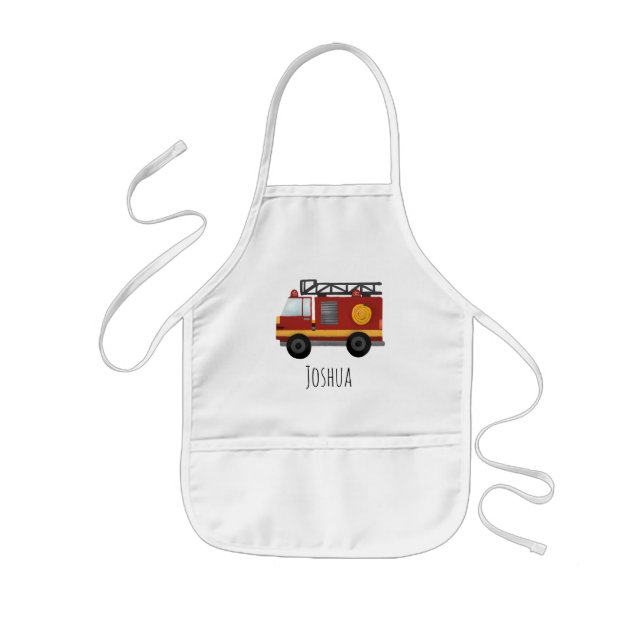 Tablier Enfant Boys Cute Pompier Moteur Camion et Nom (Devant)