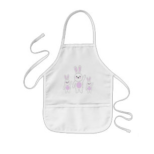 Tablier Enfant Bunny. Blanc et rose.