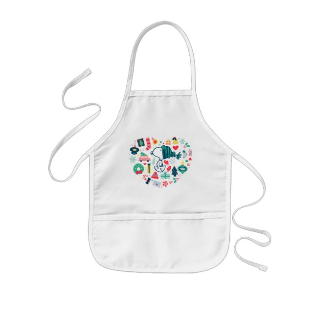 Tablier Enfant cacahuètes | Snoopy Holiday Happiness Heart (Devant)