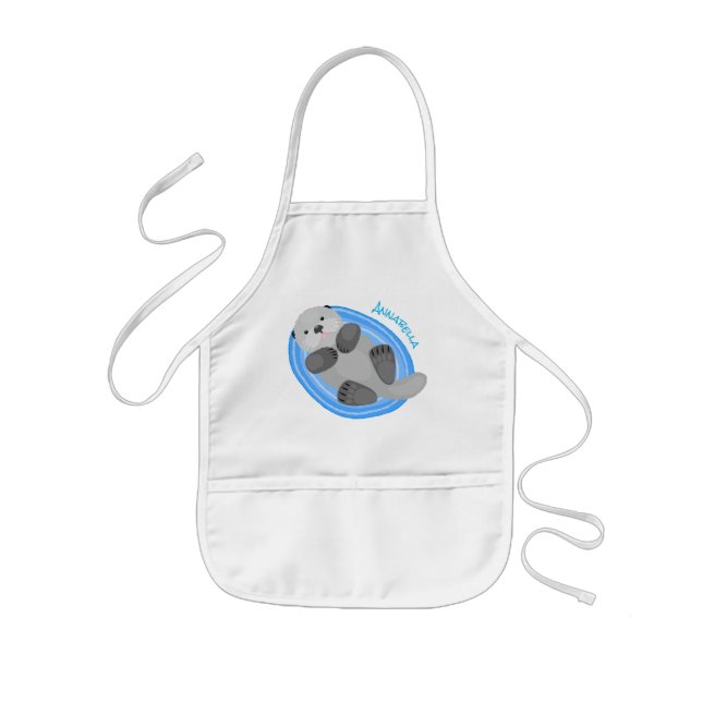 Tablier Enfant Caricature bleu loutre de mer joyeux (Devant)