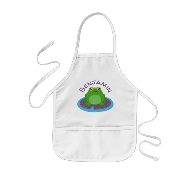 Tablier Enfant Caricature de grenouille verte mignonne (Devant)