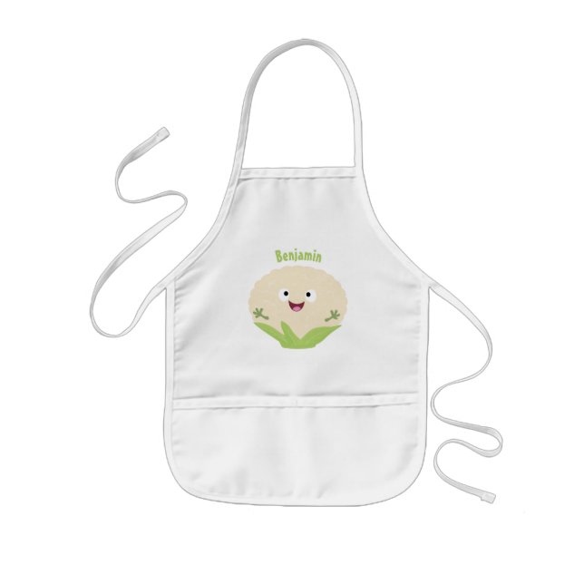 Tablier Enfant Caricature de légume de chou-fleur joyeux (Devant)
