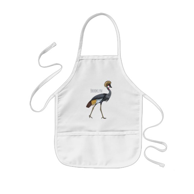 Tablier Enfant Caricature d'oiseau de grue couronné gris (Devant)