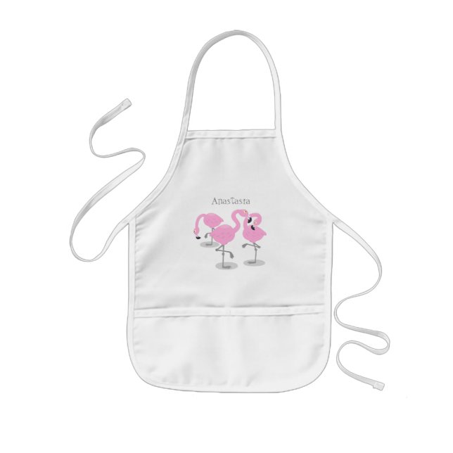 Tablier Enfant Caricature en trio flamand rose mou (Devant)