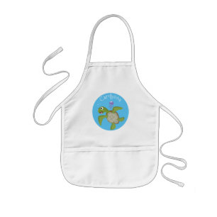 Tablier Enfant Caricature joyeuse de tortue de mer verte mignonne