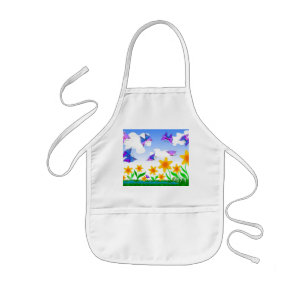 Tablier Enfant Champ d'été avec des fleurs et des papillons