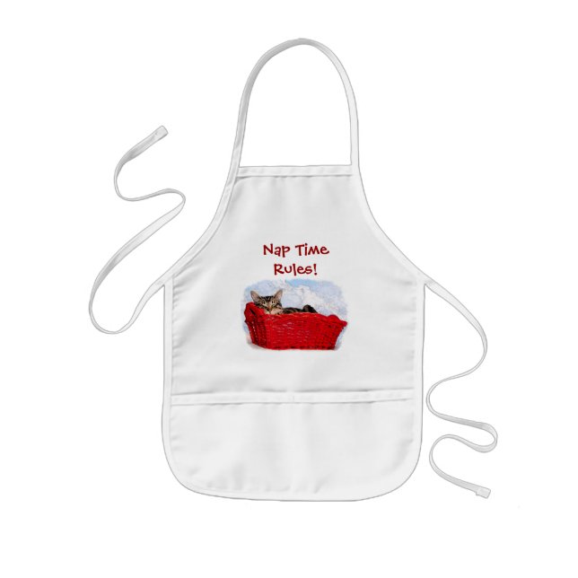 Tablier Enfant Chaton À Dormir Dans Panier Rouge Lumineux (Devant)