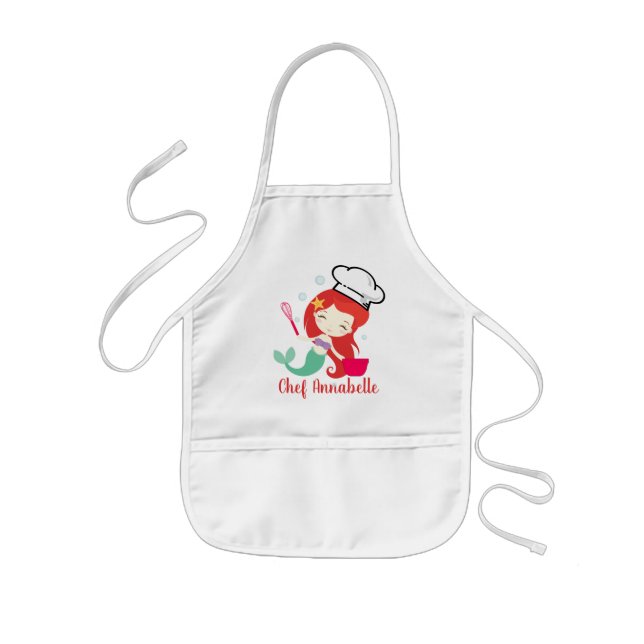 Tablier Enfant Chef de sirène à tête rouge avec Bowl Personnalise (Devant)