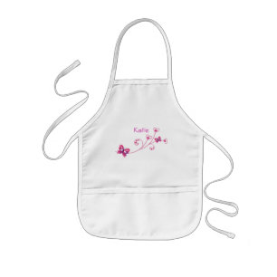Tablier Enfant Chemise rose d'art de coeurs de papillon