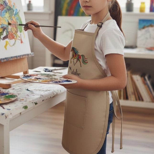 Tablier Enfant Cheval arc-en-ciel - votre nom  (Créateur téléchargé)