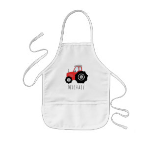 Tablier Enfant Cool Doodle Red Farm Tracteur de nom