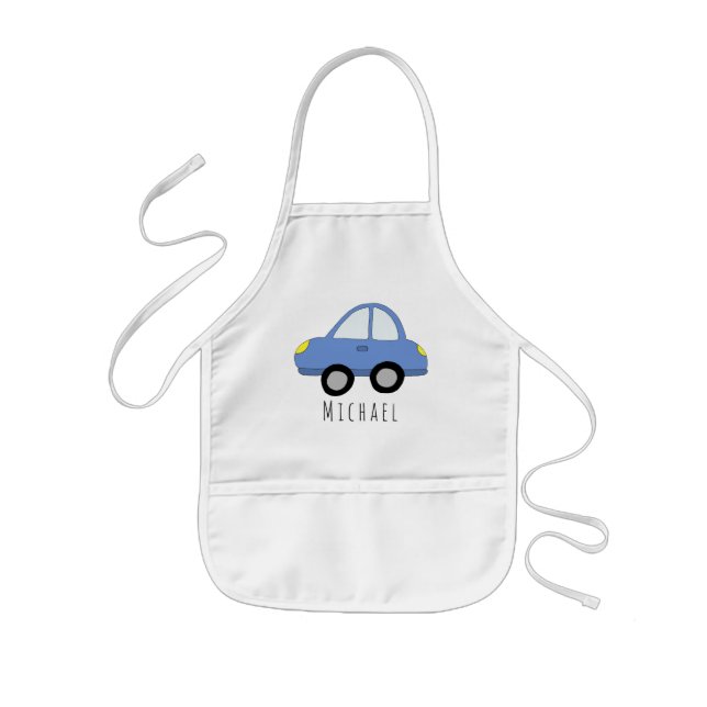 Tablier Enfant Cool Doodle Voiture Bleue Boy Véhicule et Nom (Devant)