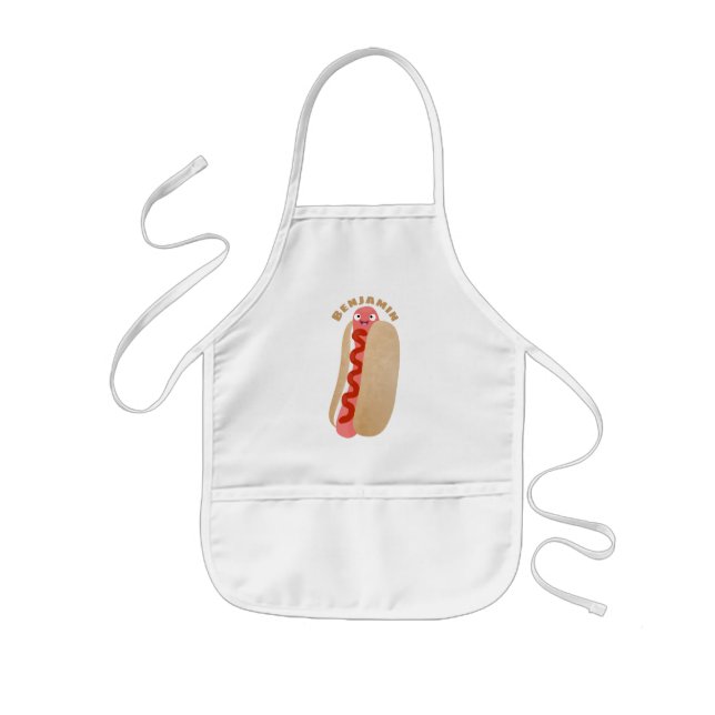 Tablier Enfant Curieux hot dog Weiner dessin animé (Devant)