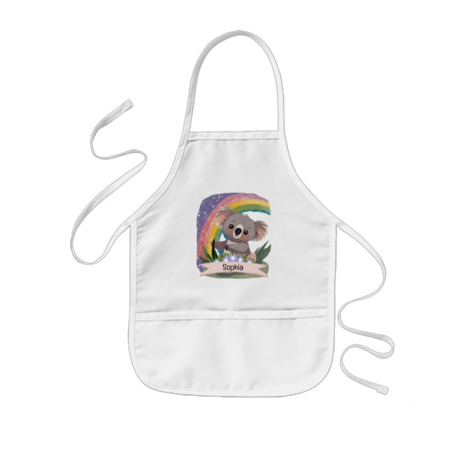 Tablier Enfant Cute Baby Koala Rainbow Nom personnalisé (Devant)