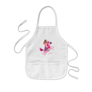 Tablier Enfant Cute Blondie Haired Girl équitation sur une licorn