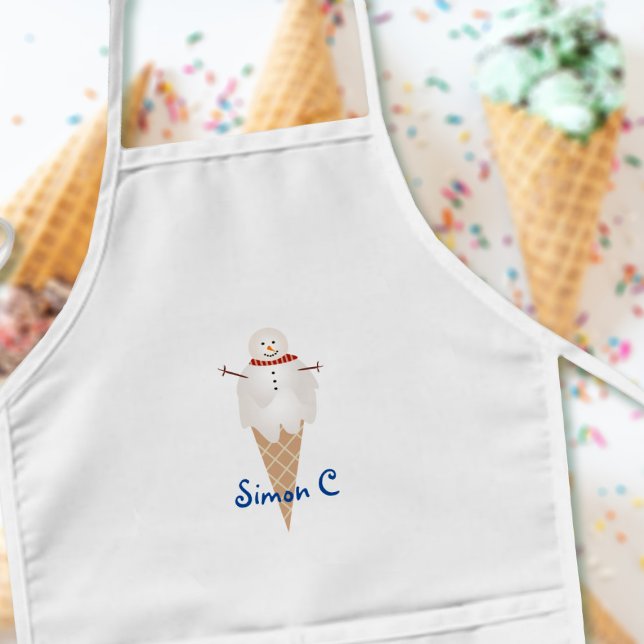 Tablier Enfant Cute Crème glacée Cône Snowman Kids Apron (Do you want to eat a snowman? Just add your name)