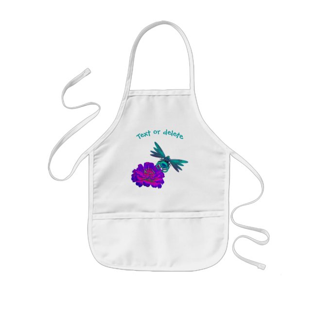 Tablier Enfant Cute dragonfly Fleur rose brillant Personnalisé (Devant)