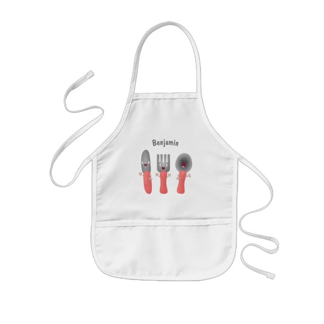 Tablier Enfant Cute fourche couteau et cuillère dessin de couvert (Devant)