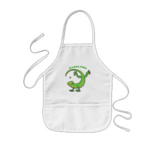 Tablier Enfant Cute happy green gecko greetings with bug cartoon