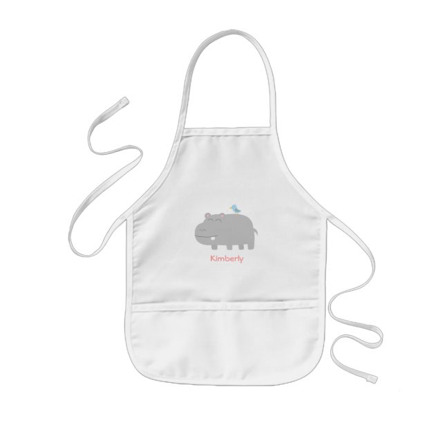 Tablier Enfant Cute Hippo et Blue Bird Kids Personnalisé (Devant)