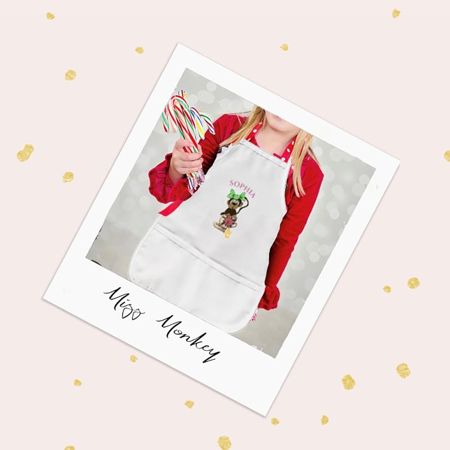 Tablier Enfant Cute Monkey Green Bow Nursery (Créateur téléchargé)