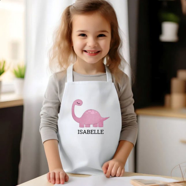Tablier Enfant Cute Pink Dinosaur Personalized (Créateur téléchargé)