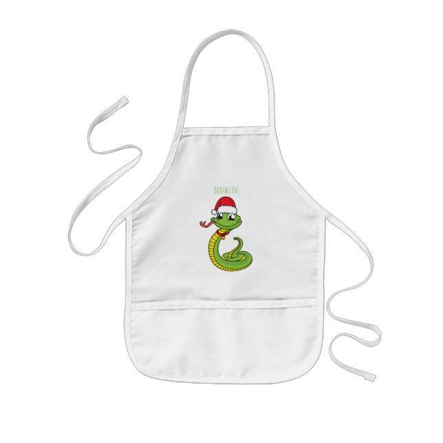 Tablier Enfant Cute serpent vert avec chapeau santa dessin animé (Devant)
