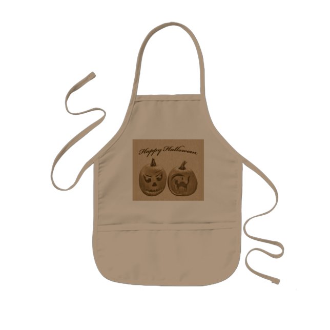 Tablier Enfant Deux Citrouilles heureux Halloween Apron (Devant)