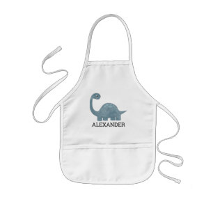 Tablier Enfant Dinosaure Gris Bleu Mignon Personnalisé