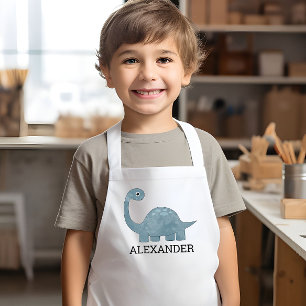Tablier Enfant Dinosaure Gris Bleu Mignon Personnalisé