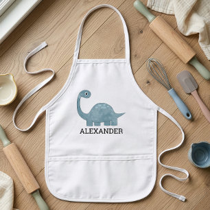 Tablier Enfant Dinosaure Gris Bleu Mignon Personnalisé