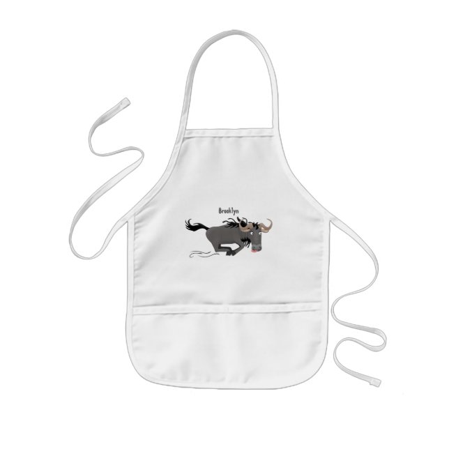 Tablier Enfant Drôle wildebeest tourner dessin animé illustration (Devant)