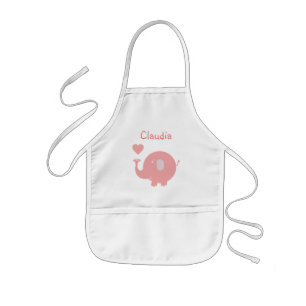Tablier Enfant Éléphant rose et coeur mignons
