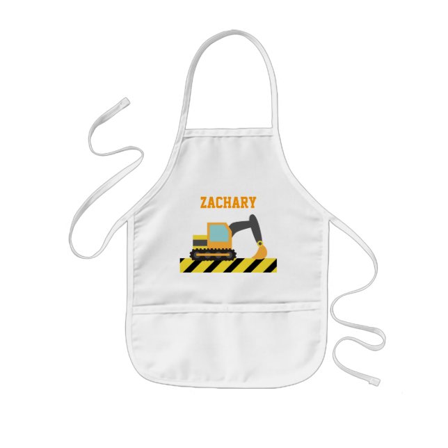 Tablier Enfant Excavatrice orange, véhicule de construction, pour (Devant)
