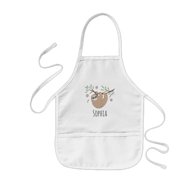 Tablier Enfant Filles mignonne couchant couchant animal et nom (Devant)