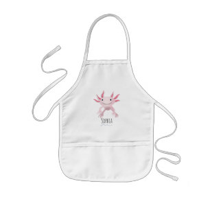 Tablier Enfant Filles mignonnes et moderne Axolotl rose et nom