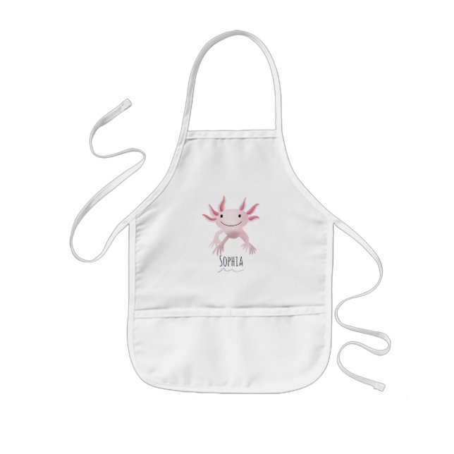 Tablier Enfant Filles mignonnes et moderne Axolotl rose et nom (Devant)