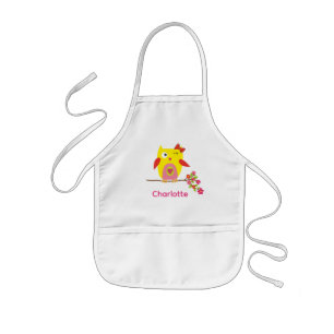 Tablier Enfant Fleurs roses Jaunes Chouette Cute Personnalisées