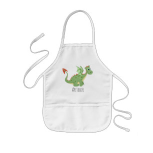 Tablier Enfant Garçons Cool et Dragon Vert Magique avec le nom