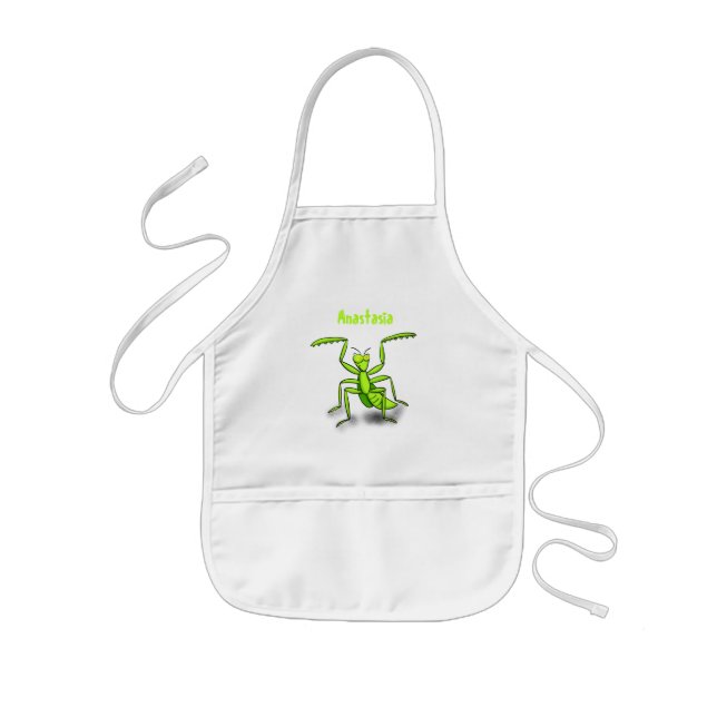 Tablier Enfant Illustration drôle de mante verte en prière (Devant)