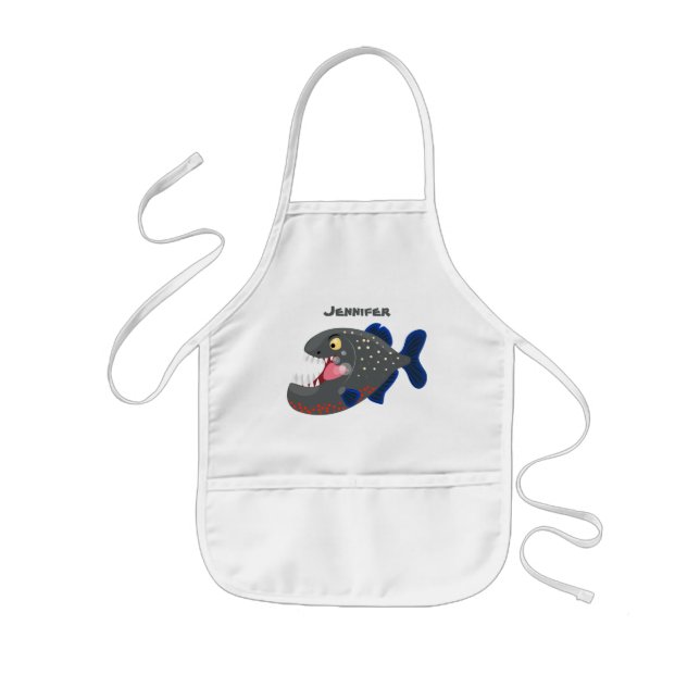 Tablier Enfant Illustration drôle de piranha affamée (Devant)