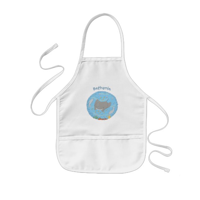 Tablier Enfant Illustration d'une mignonne raie manta et de bulle (Devant)