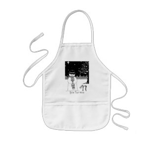 Tablier Enfant Joli bonhomme de neige noir & blanc illustration N