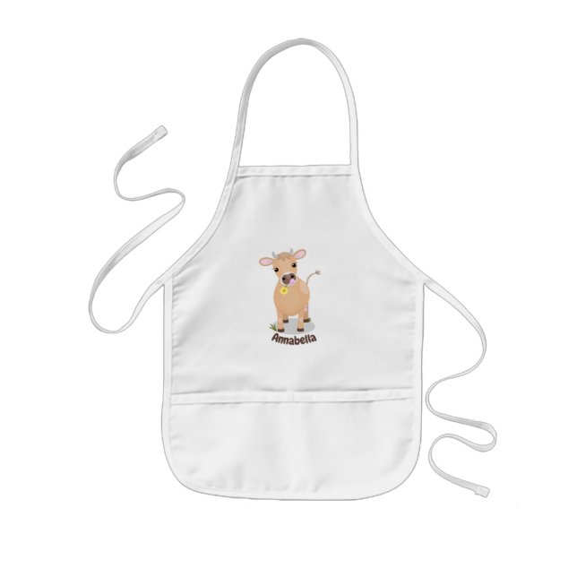 Tablier Enfant Joli joli maillot de vache et dessin de fleurs (Devant)