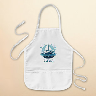 Tablier Enfant Joli Voilier Bleu