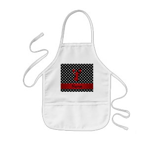 Tablier Enfant La polka blanche personnalisée de noir rouge nomm
