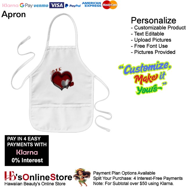 Tablier Enfant Magie de coeur Blancs Enfants Apron (Love Heart White Kitchen Cooking Mess Free Kids' Apron.)