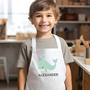 Tablier Enfant Mignon Baleine Vert Menthe Personnalisé