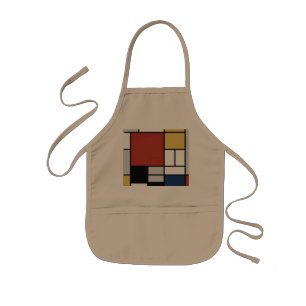 Tablier Enfant Mondrian Peinture Rouge Plane Jaune Noir Gris Bleu